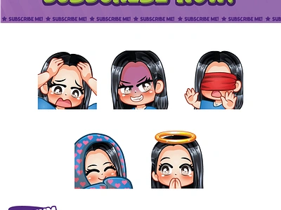 Chibi Girl Emote in blue clothes design discord emotes facebook emotes hachiko hachiko art illustration loyalty badges noai sub badges sub emotes twitch emotes ui youtube emotes