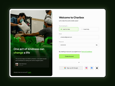 Sign Up Page — Desktop Charity App charity component concept dailyui design desktop figma interface minimal registration sign up ui ux