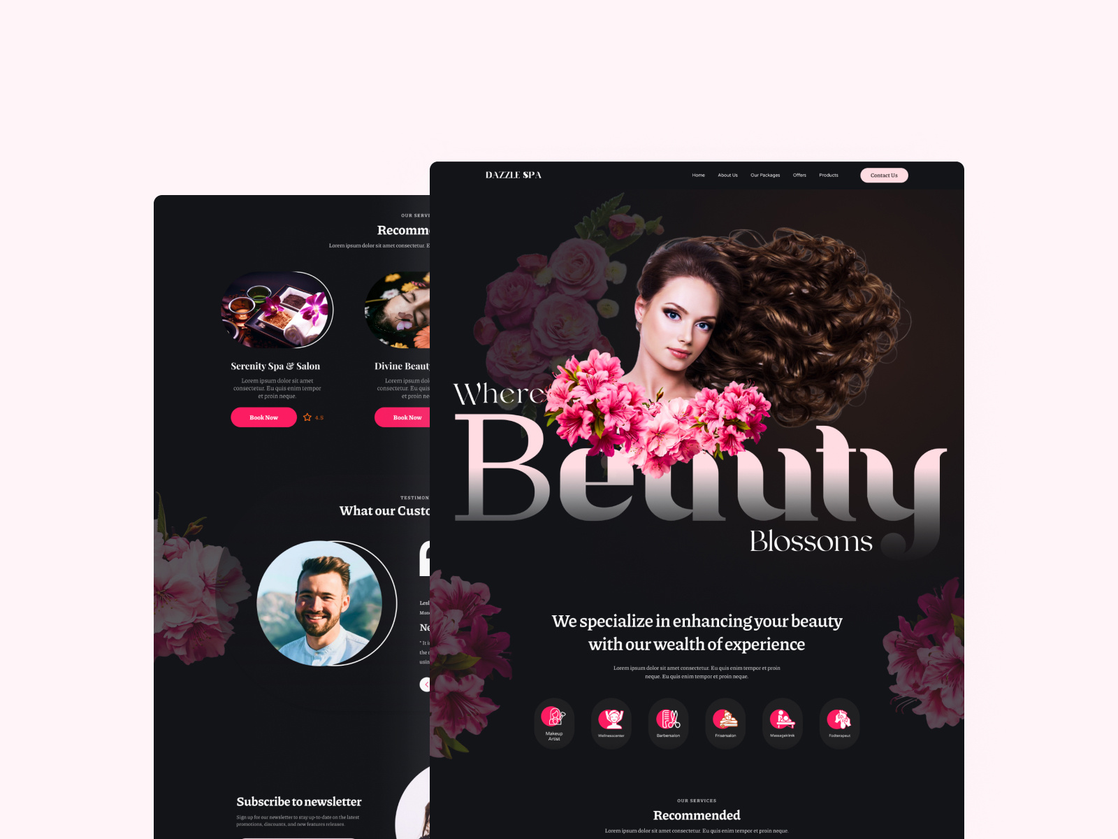 Beauty salon website design 3d animation beauty parlour beauty salon branding design graphic design landing page logo motion graphics parlour website salon website ui uiux design ux website design
