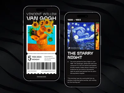 Museum App app art concept dark ui design ui graphic design interface museum ticket app ui user experience ux van gogh