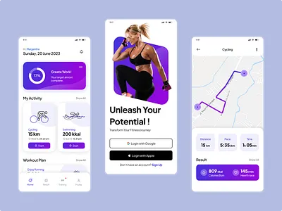 Sehat - Fitnes App clean cycling design figma fitnes healty mobile app pastel colors prototype simple design ui uiux workout