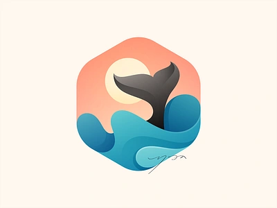 Whale Logo beach branding fish icon illustration logo sea sunrise sunset wave whale