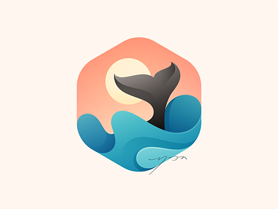 Whale Logo beach branding fish icon illustration logo sea sunrise sunset wave whale