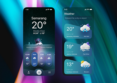 Weather App UI Design 3d android app graphic design handphone iphone modern neon ui weather