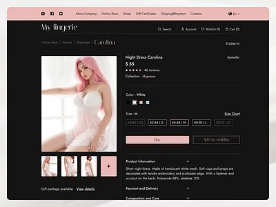 The product page for online lingerie shop design landing page lingerie online shop product page site ui uiux web design website
