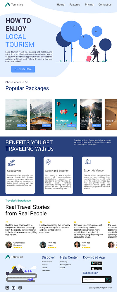 Touristica: Tourim Landing Page landing page landing page design landing page footer landing page footer design landing page header online booking website design tourism website header toursim landing page travel website website design website footer