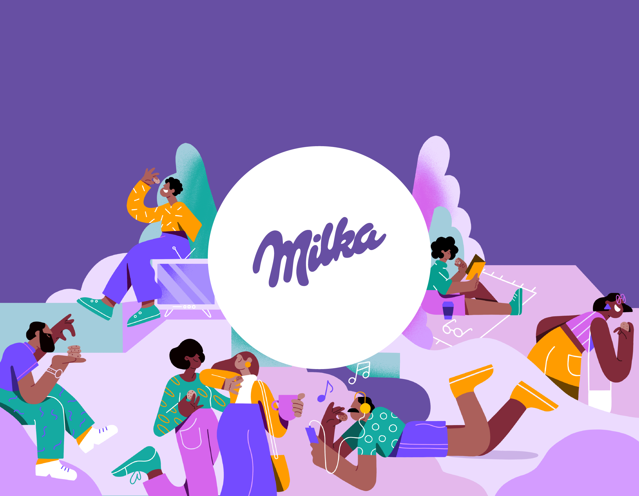 Milka - packaging illustrations big illustration branding character character design chocolate complex illustration illustrated packaging illustration milka package packaging packaging illustration people people illustration scene illustration vector illustration
