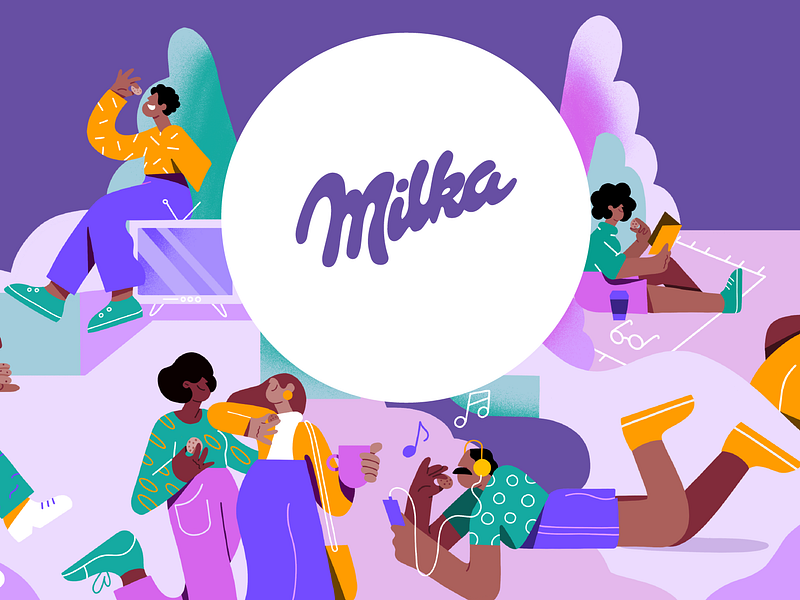 Milka - packaging illustrations big illustration branding character character design chocolate complex illustration illustrated packaging illustration milka package packaging packaging illustration people people illustration scene illustration vector illustration