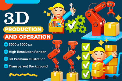3D Production And Operation Icon Pack 3d 3d rendering design graphic design illustration
