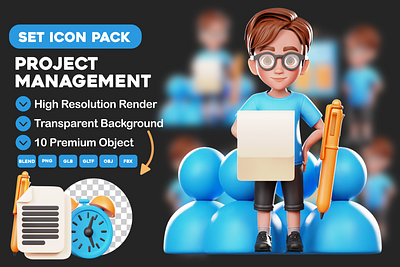 3D Project Management Icon Pack 3d 3d rendering design graphic design illustration