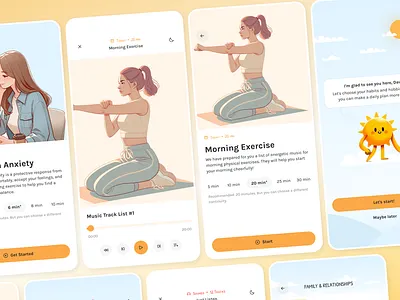 Mental Health App, Meditations app applications branding design health care illustration mobile mobile app ui ui design uiux ux ux design uxui