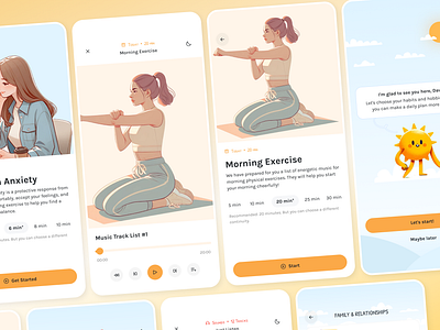 Mental Health App, Meditations app applications branding design health care illustration mobile mobile app ui ui design uiux ux ux design uxui