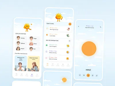 Healthcare App with Meditations and Personal recommendations app application design health healthcare illustration mental health mobile mobile app ui ui design uiux ux ux design uxui