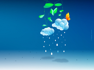 Rainy Flowers art blue cloud clouds download flower flowers free vector wallpaper
