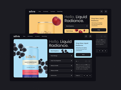 SkinTe shop design one pager creative dark drink fruit liquid one pager shop ui web