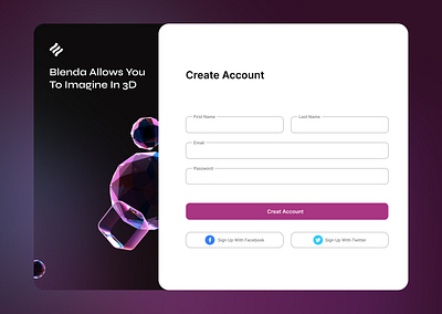 a sign up page for 3D application 3d app app purple sign up ux design