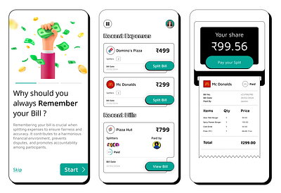 Bill Splitting app UI Design app app design app designing contact design figma fresher mobile app mobile app designer ui