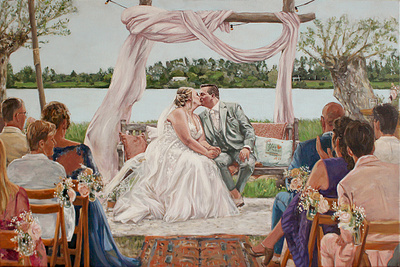 Outdoor wedding ceremony painting acrylic paint painter painting portrait realistic painting wedding wedding couple wedding gift wedding painting