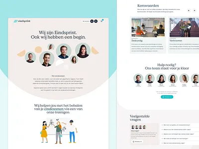 Eindsprint — About Page about about page card slider core values faq faq section homepage illustration landing page playful website ui card website website header website illustration