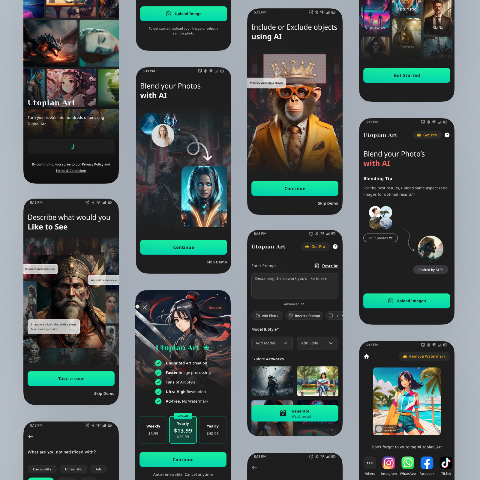 Prompt Based Image Generator UI Design ai art ai art generator ai fill art generator crop image generate generate ai art generator iap image generator in app purchase onboarding text prompt text to image ui