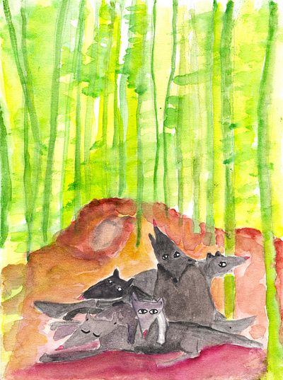 wolf and bamboo forest artwork characterdesign drawing illustration painting peinture watercolor