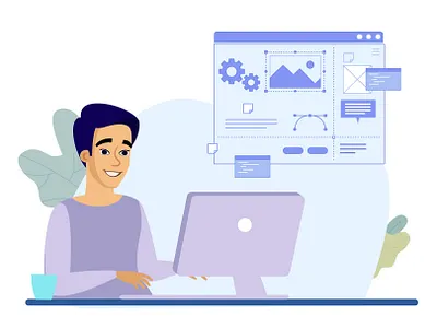 Website Design Lottie Animation. animation blogging branding cartoon character computer coustom design devlopment gear graphic design illustration json lottie motion graphics person ui website work working writing