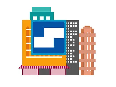 City Lottie Animation. animation animator billboad brand city city lottie animation display graphic design house json lottie magenta motion graphics rectangle shapes town ui