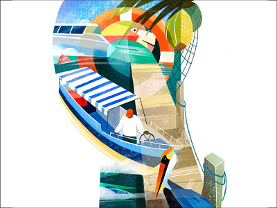 Caribbean port beach boat caribbean editorial flemingo graphic design illustration mexico palm pelican port sea yacht