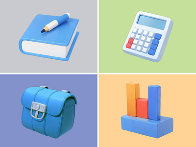 Business Icon Set: Icon Illustrations 3d bag book business calculator chart clay cute icon pastel rendering