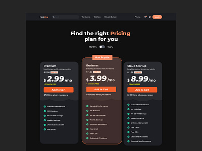 Dark Theme Price Plan Landing Page Design