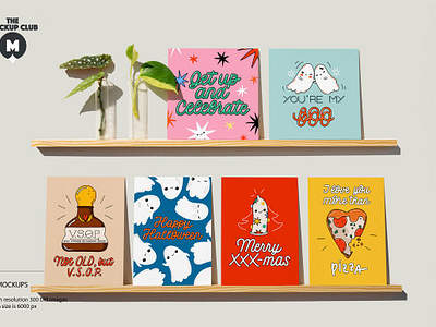 GREETING CARDS ON SHELVES MOCKUPS a6 cards cards on a shelf changeable background clean look clean mockups greeting card greeting cards on a shelf high resolution mockups modern photorealistic mockups postcards square card stationery mockups trendy mockups