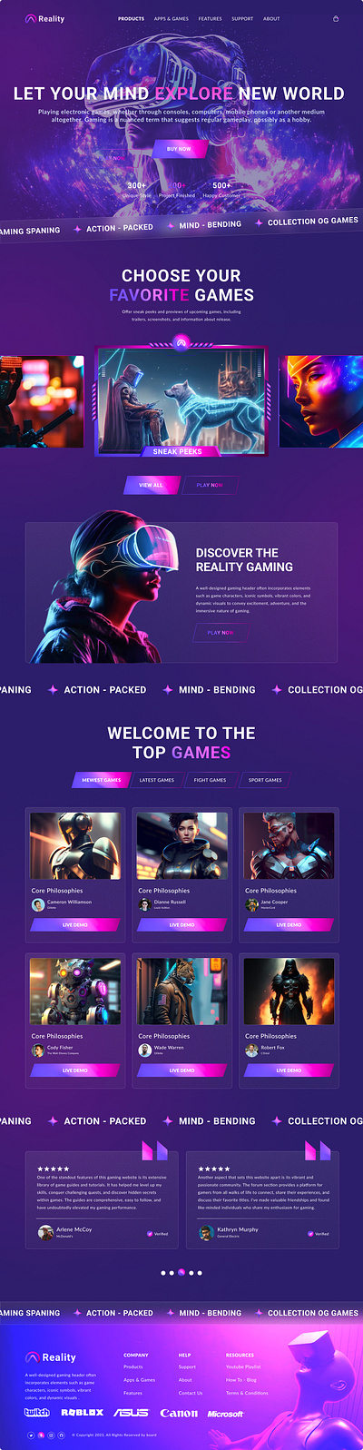 Reality-Gaming Website branding graphic design ui ux