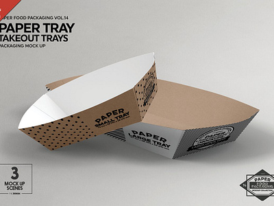 Paper Takeout Trays Packaging Mockup biodegradable boxes branding clamshell diecuts fast food food kraft packaging paper restaurant takeaway takeout tray