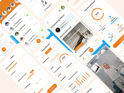 Exercise monitoring | Optimum App UI | Patient Flow app design app ui appointment booking chat exercise monitoring minimalist mobile app modern patient physiotheraphy report generation trainings ui ux