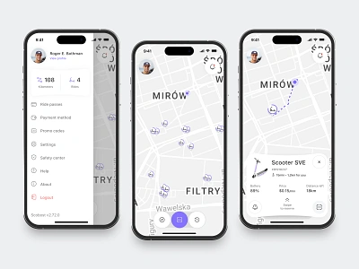 Scooter Electric Rent Mobile App app clean design fireart map rent scooter ui ux