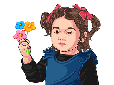 Baby Grab Flowers cartoon portrait caricature realistic art available for hire banner branding busineess caricatures cartoon art cartoons design flat avatar illustration monochrome portrait art profile realistic ui vector