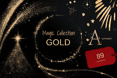 Magic Gold Christmas collection art background business clipart decoration design emblems feminine glitter graphic invitations magic gold christmas collection romantic shape stationery