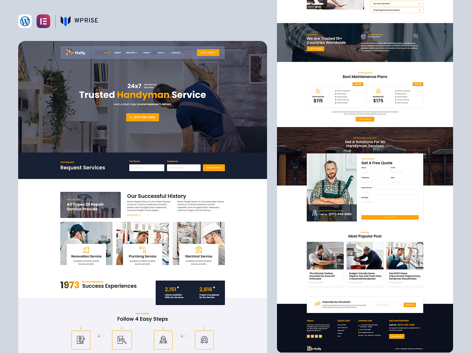 Fixify – Handyman Repair Service Elementor Template by WPRise on Dribbble