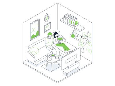 Cozy evening - Line Isometric Illustration character couple design hobby illustration interior isometric isometric art isometry lifestyle line style