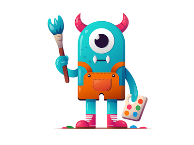 Painter monster illustration 3d avatar baby branding face graphic design illustration logo monster motion graphics painter monster illustration smile ui