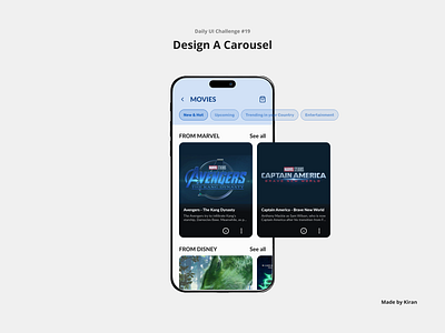 Daily UI Challenge #19 carousel design mobiel design movies ui uichallenge ux uxdesigner uxui