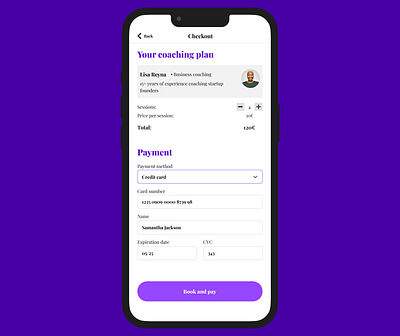 Payment screen for mentoring session dailyui dailyui002