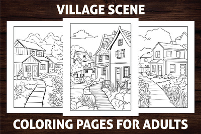 Village Scene Coloring Pages for Adults activitybook adult coloring book adult coloring page amazon kdp amazon kdp book design book cover coloring book graphic design kdp kdp book kdp book interior kdp coloring page kdp interior village scene