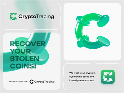 Crypto Tracing Unused Logo Concept 3d animation bitcoin blockchain branding coin crypto cybersecurity fintech gradient icon identity lettering logo saas security startup tech token tracing