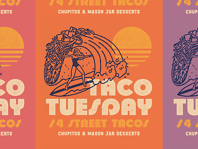 LN. Taco Tuesday 70s branding mexican pinup restaurant restaurant branding retro surf taco taco tuesday texmex wave