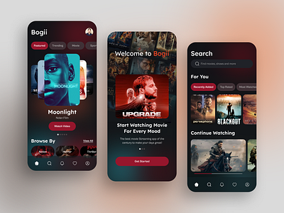 Movie Streaming App - Mobile Concept app app design app ui cinema dark theme design ios mobile movie movie ui design online series stream streaming tv shows ui ux