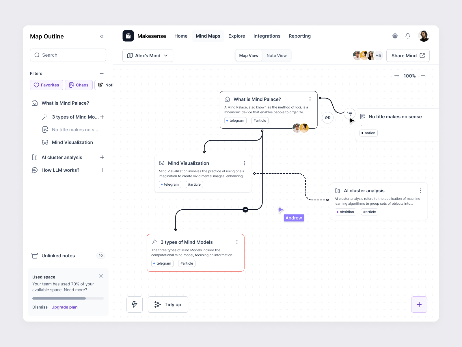 Remake of Mind Palace App / Map ai ai assistant backlinks builder concept diagram flow integrations map mind mind palace mindmap notes relations semantic ui ux web application wiki
