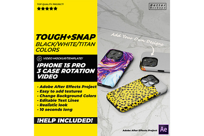 iPhone 15 Pro Tough Snap 3 Case Rotation Video Mockup 3d animation bettermockups case casestry creative ads design digital marketing graphic design iphone case mockup mockup motion graphics phone phone case mockup printful mockup printify template video