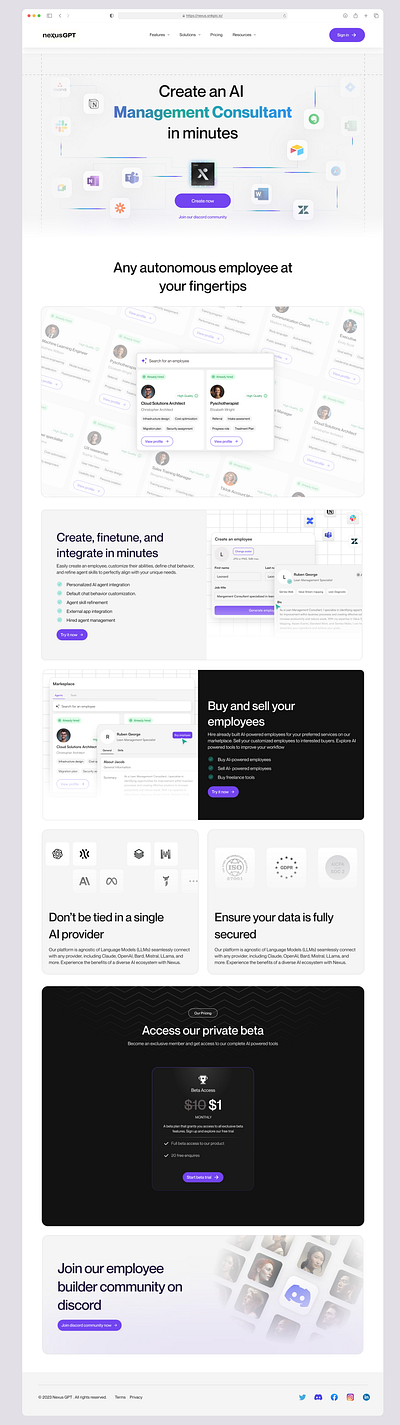 Nexus GPT- Landing page ai clean design figma gpt landing page saas ui