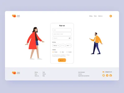 Sign up for a dating site "Sweet hearts" datingsite design ui ux uxui webdesign